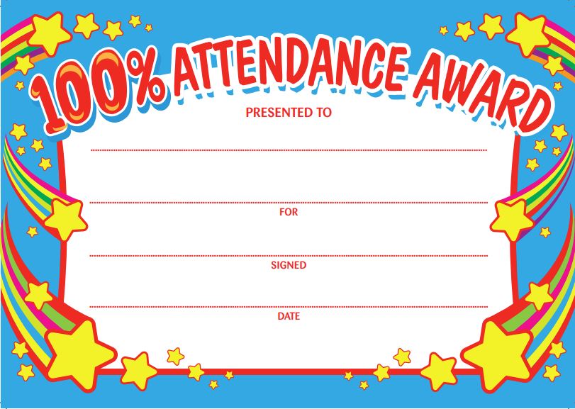 #6120 100% Attendance Award Certificates (20 per pack)