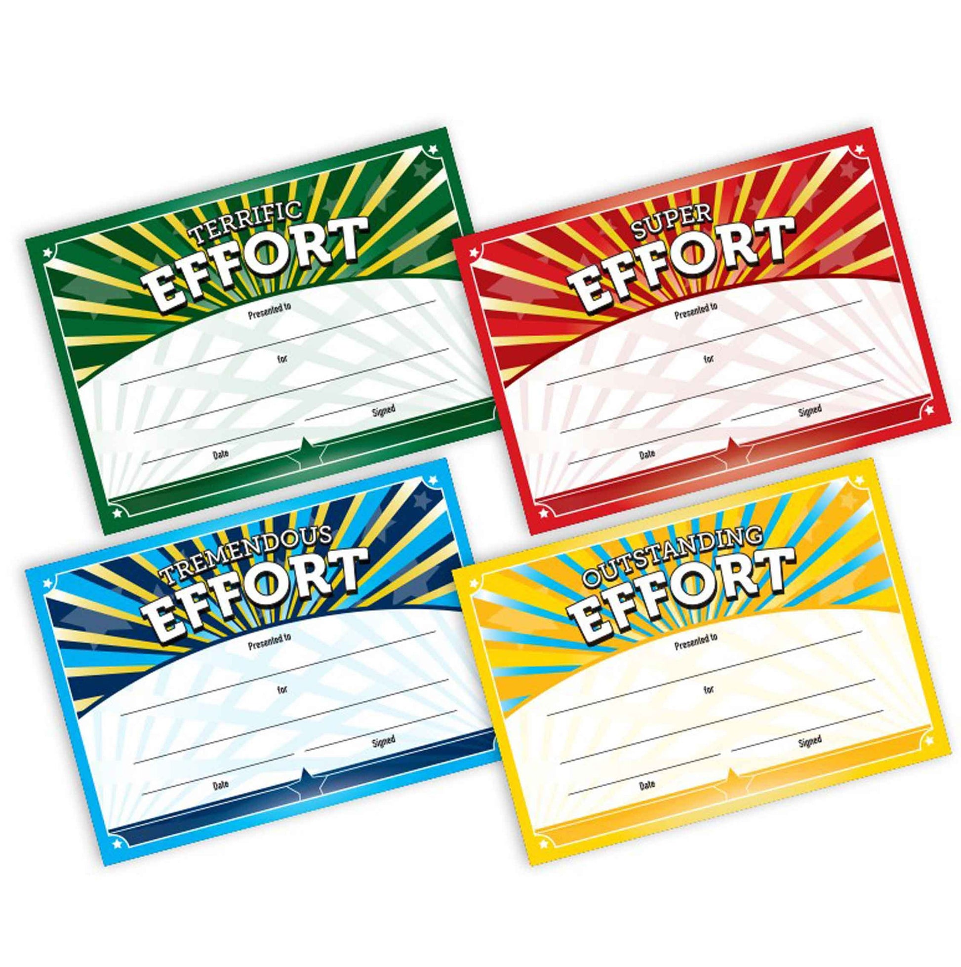 #5871 - Terrific, Super, Tremendous & Outstanding Effort Certificates (100 per pack)