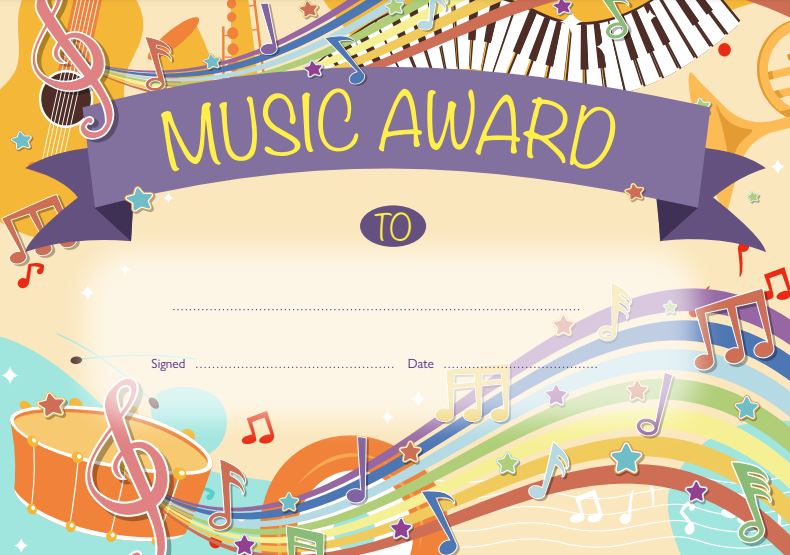 #6168 Music Award Certificate (25 Per Pack)