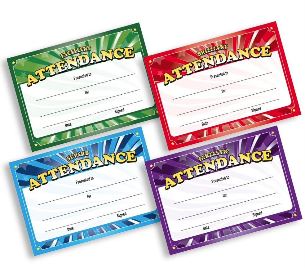 Superb, Brilliant, Excellent, Fantastic Attendance Certificates (100 per pack)